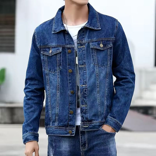 Summer New Men Pure Colour Denim Jacket Single-breasted Lapel Daily Casual Coats