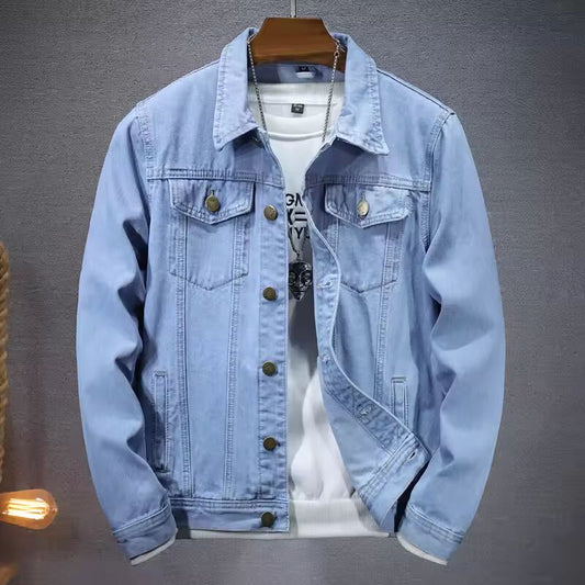 Summer New Men Pure Colour Denim Jacket Single-breasted Lapel Daily Casual Coats